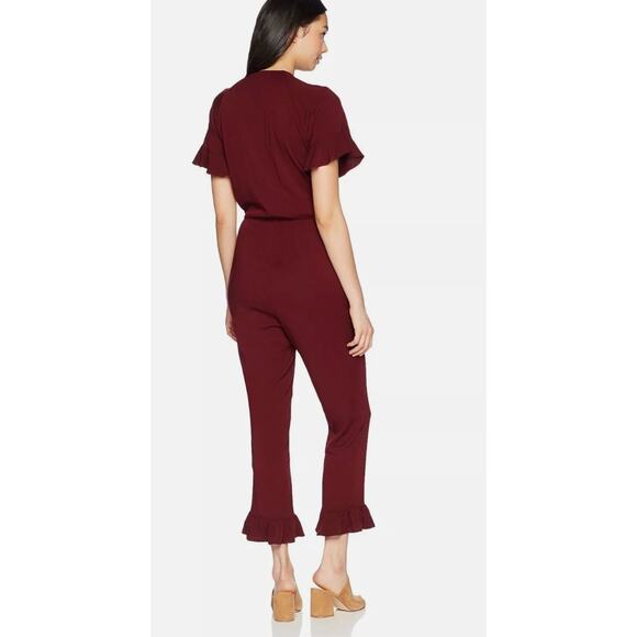 Michael Stars Womens Jumpsuit Size XS Maroon Ruffled Rialto Short sleeve NWT - Picture 4 of 8